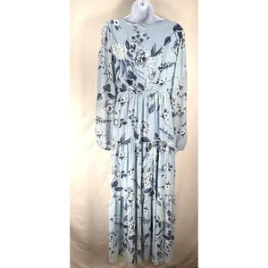 Sugar Lips Maxi‎ Dress Womens Size S Pale Blue Floral Tiered Long Sleeve Cottage thumbnail 3