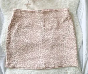 Wild Fable Blush Pink Leopard Print Denim Skirt thumbnail 1