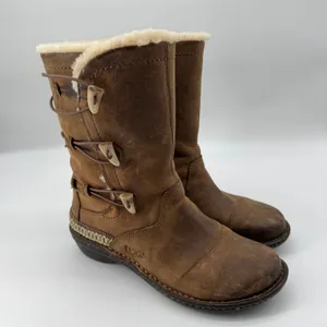 UGG Kona Leather Shearling Boots 9 Brown Tan Suede Toggle 5156 Winter Aspen Cozy thumbnail 4