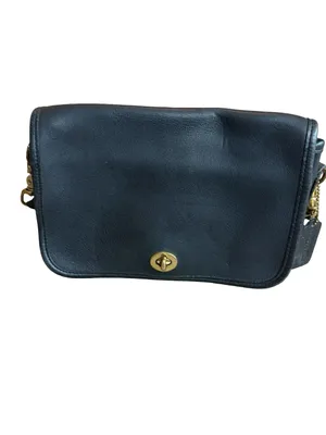 Coach Vintage Black Leather Flap Turnlock Shoulder Bag Adjustable Saddle Women's thumbnail 5