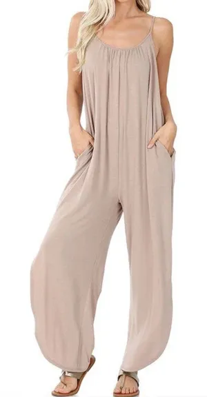 Socialite Sz XS Tan Jumpsuit Adjustable Straps Wide Leg Rompers with Pockets thumbnail 1