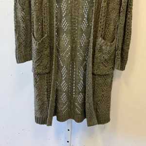 Knox Rose Olive Green Pointelle Knit Open Front Duster Cardigan Sweater Small thumbnail 4