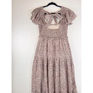 Revolve Majorelle Dress Beige Jade Maxi Cheetah Fit Flare Tiered Smocked Small thumbnail 10