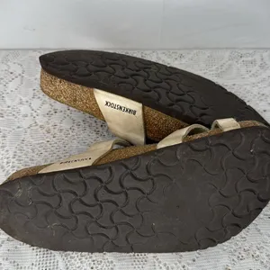 Birkenstock white leather straps slip on sandals sz 8 thumbnail 6