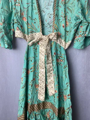 Bohemian Sage Floral High-Low Tie-Waist Boho Festival Dress S thumbnail 4