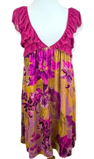 Free People Floral Velvet and Mesh Ruffle Mini Dress Small thumbnail 1
