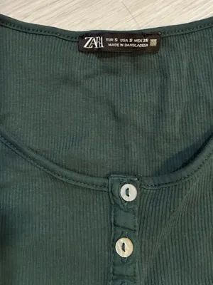 Zara Long Sleeve Henley‎ Top in Dark Green - Women thumbnail 2