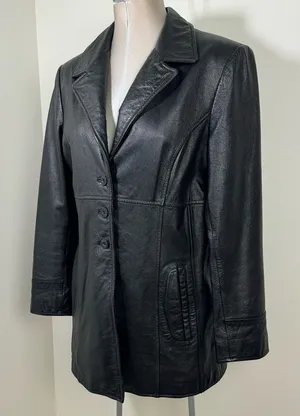Wilson's Leather MAXIMA Genuine Leather Jacket Mid Length 90s Y2K Size Large Black thumbnail 1