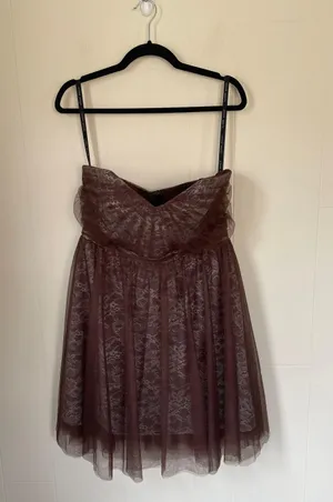 strapless formal dress brown lace women’s size 12 prom dance Y2K thumbnail 4