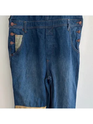 $128 We the Free Free people Carpenter Patched Dungarees jean overalls S thumbnail 6