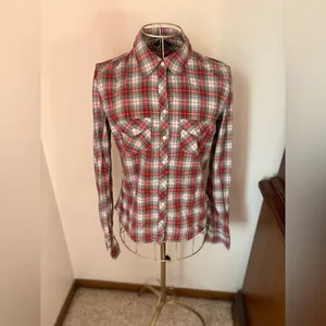 Abercrombie & Fitch Vintage Y2K Plaid Snap Front Shirt Size S Red thumbnail 2