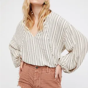 Free People Rhythm Of The Night Striped Tunic Top Ivory Black Women’s Size Small thumbnail 1
