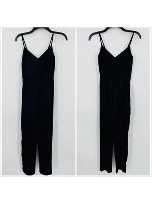 Abercrombie & Fitch Jumpsuit XS Black Satin Button Front thumbnail 3