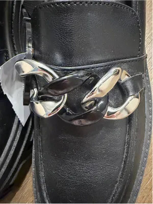J.F. J.Ferrar Black Loafers with Silver Chain Detail, Size 6 thumbnail 6
