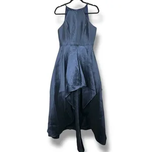 NEW Lulus Broadway Show Navy Blue High-Low Taffeta Pleated Gown Dress Medium thumbnail 5