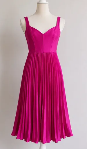 ML Monique Lhuillier Magenta Pleated Midi Dress Pink Size 4 NWOT thumbnail 1