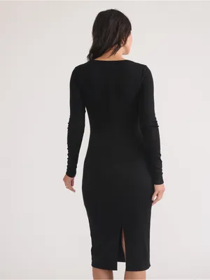 Marine Layer Lexi Rib Long Sleeve Midi Black Dress thumbnail 5