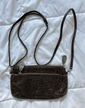 Vintage 90s Y2K Brighton Brown Leather Reptile Print Shoulder Bag‎ Hearts thumbnail 1