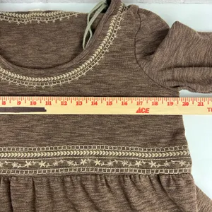Easel Boho Brown Embroidered‎ Tiered Mini Dress Long Sleeve Babydoll Size Medium thumbnail 5