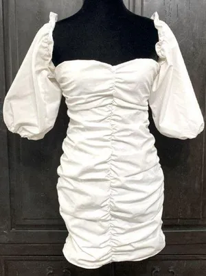 White dress with attached short Puffy sleeves - Size Medium thumbnail 3