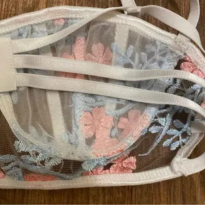 Shein Womens Bra Bralette S Small 34” Beige Sheer Pink & Blue Embroidered Floral thumbnail 5