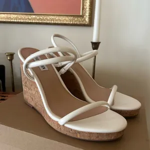 Steve Madden‎ Udell Leather Slip On Cork Wedge Slingback Sandals White NEW 9.5 thumbnail 3