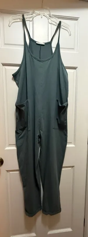 Zenana Women's Spaghetti Strap Pocketed Cotton Jumpsuit ash jade L/xl thumbnail 4