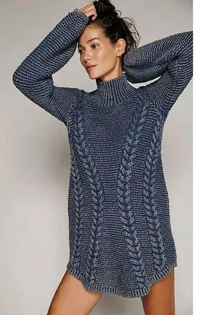 Free People Women's Back To Back Sweater Dress Blue Grey Size XS thumbnail 1