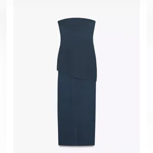 Zara NWT navy blue drop waist combination midi dress thumbnail 8