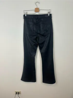 American Eagle Black Faux Leather Super High Rise Flare Pants Size 8 Women's thumbnail 4