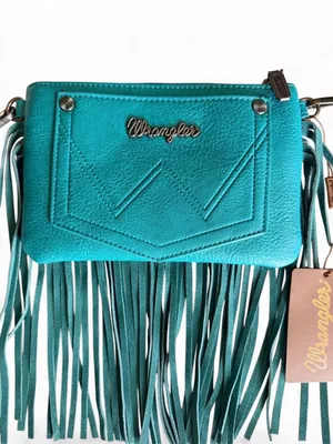 NWT Wrangler Turquoise Tooled Fringe Crossbody Bag thumbnail 7