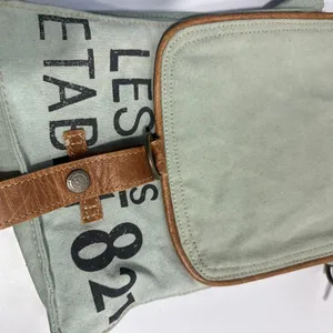 NWT‎ Myra Bag 821 Sage Green Canvas Leather Trim Crossbody Messenger Bag Boho thumbnail 10