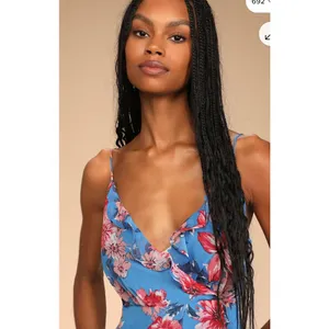 Lulus‎ Tropical Skies Blue Floral Maxi Dress Wedding Guest Side Slit Size L thumbnail 8