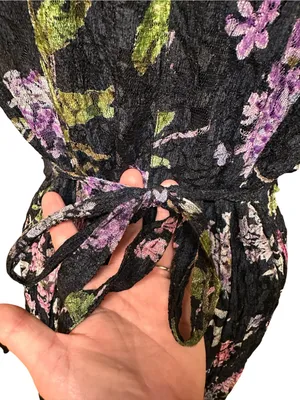 Olivia Floral Black Lace Slip Midi Dress Size M 90s Vintage thumbnail 6