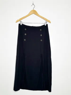 Maeve Anthropologie Black Dual Split Button Front Sailor Midi Skirt Size 8 thumbnail 2