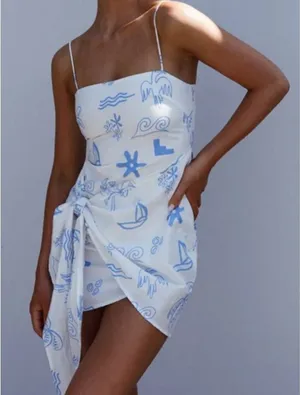 Selfie Leslie Indi Luxe Euro Trip Wrap Mini Dress in Nautical White Sz. L thumbnail 1