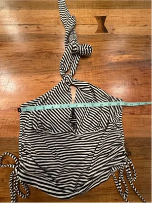 See You Monday Black White Striped Halter Top Ruched Side Tie Y2K NWT Large thumbnail 9