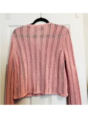 Zara Pointelle Pink Open Knit Cardigan M thumbnail 6
