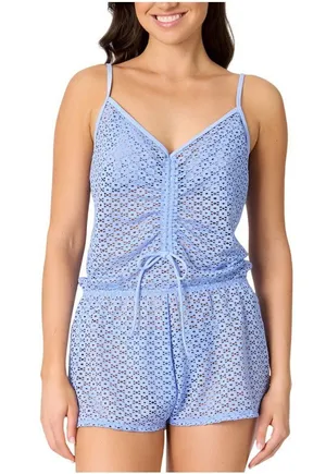 NWT Salt + Cove Crochet Front-Drawstring Romper Cover Up Cornflower Blue XS thumbnail 1