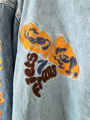 iets frans Blue Denim Embroidered Varsity Jacket Size XS thumbnail 13