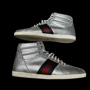 Gucci Glitter Web High Top Sneakers Women EU 38 Silver Designer Shoes Italy thumbnail 6