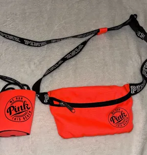 New Victoria's Secret Pink We Run This Beach Neon Orange Fanny Pack &Can Koozie thumbnail 1