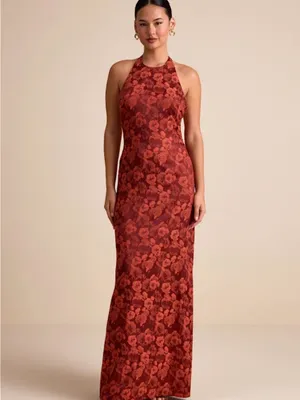 Lulu's Rust Red Floral Halter Maxi Dress thumbnail 2