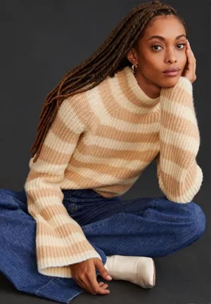 Anthropologie Maeve Striped Turtleneck Wool Blend Large NEW Tags thumbnail 1
