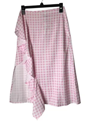 Sökie Collective Skirt Women Small Pink White Gingham‎ Ruffle Midi NWT Preppy thumbnail 1