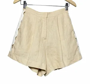 Anthropologie Mon Renn Coast Linen Shorts S Pleated Tan Open Side Ric Rac thumbnail 1