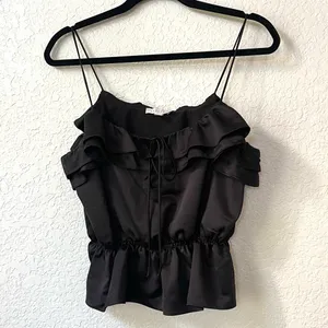 Topshop‎ Ruffle Detail Black Cami Blouse Size 6 thumbnail 7