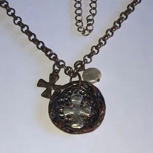 Elegant Aged Metal Boho Cross Pendant Charm Necklace thumbnail 1