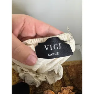 VICI Midi Dress Womens Large Cream Brown Excellent Floral Tie Back Tiered Boho thumbnail 5