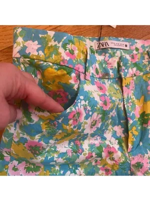 Zara High-Waisted Retro Floral Kick Flare Linen Pants Disco Cottagecore Sz 4 thumbnail 4